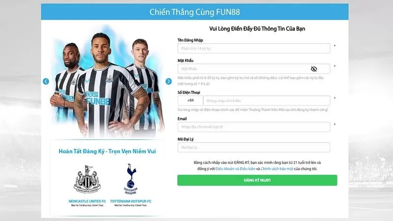 Đăng k&yacute; t&agrave;i khoản l&agrave; bước khởi đầu quan trọng tại Fun88